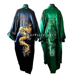 vtg Reversible Kimono Dragon Robe • Pockets